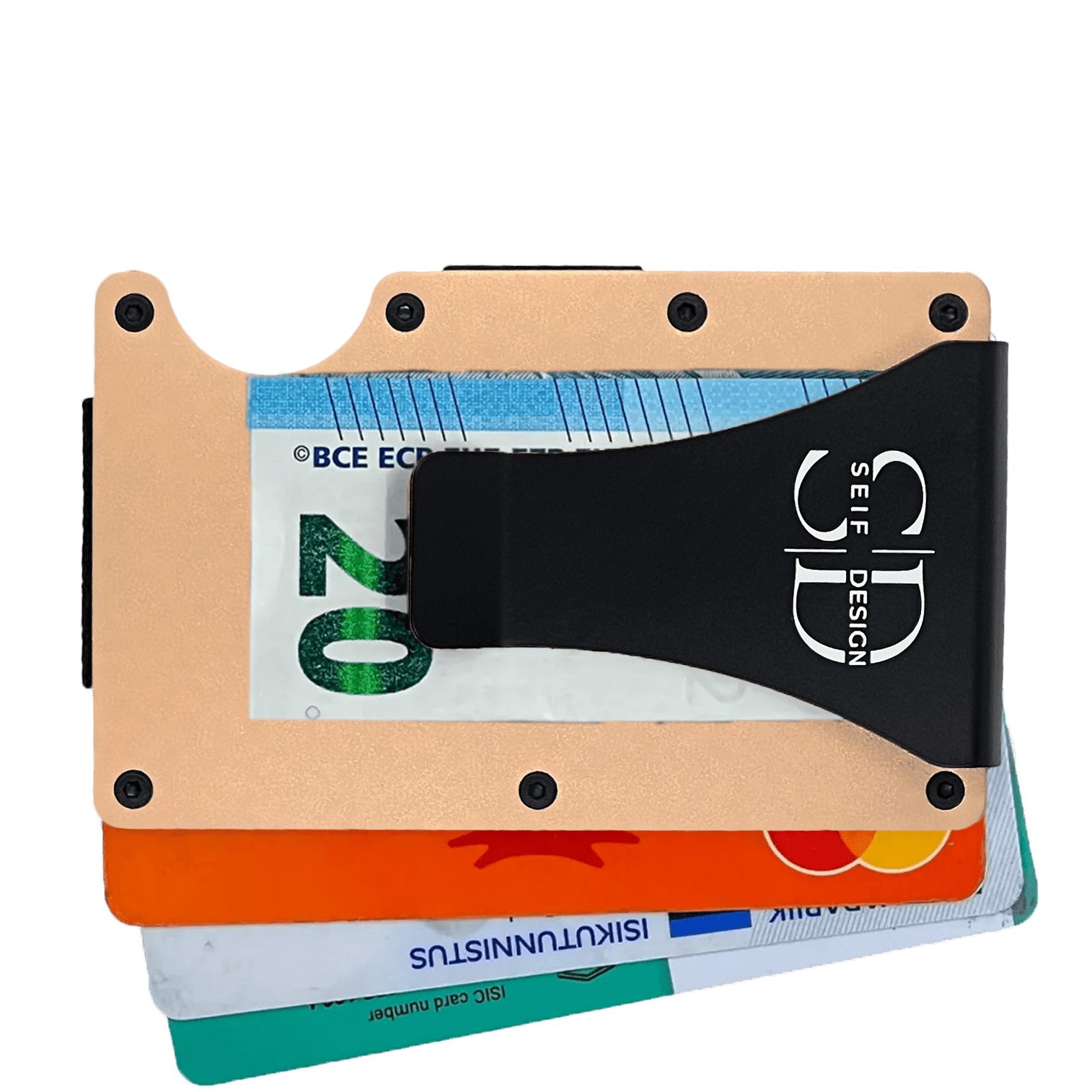 Seif klambriga alumiiniumist kaarditasku Päike