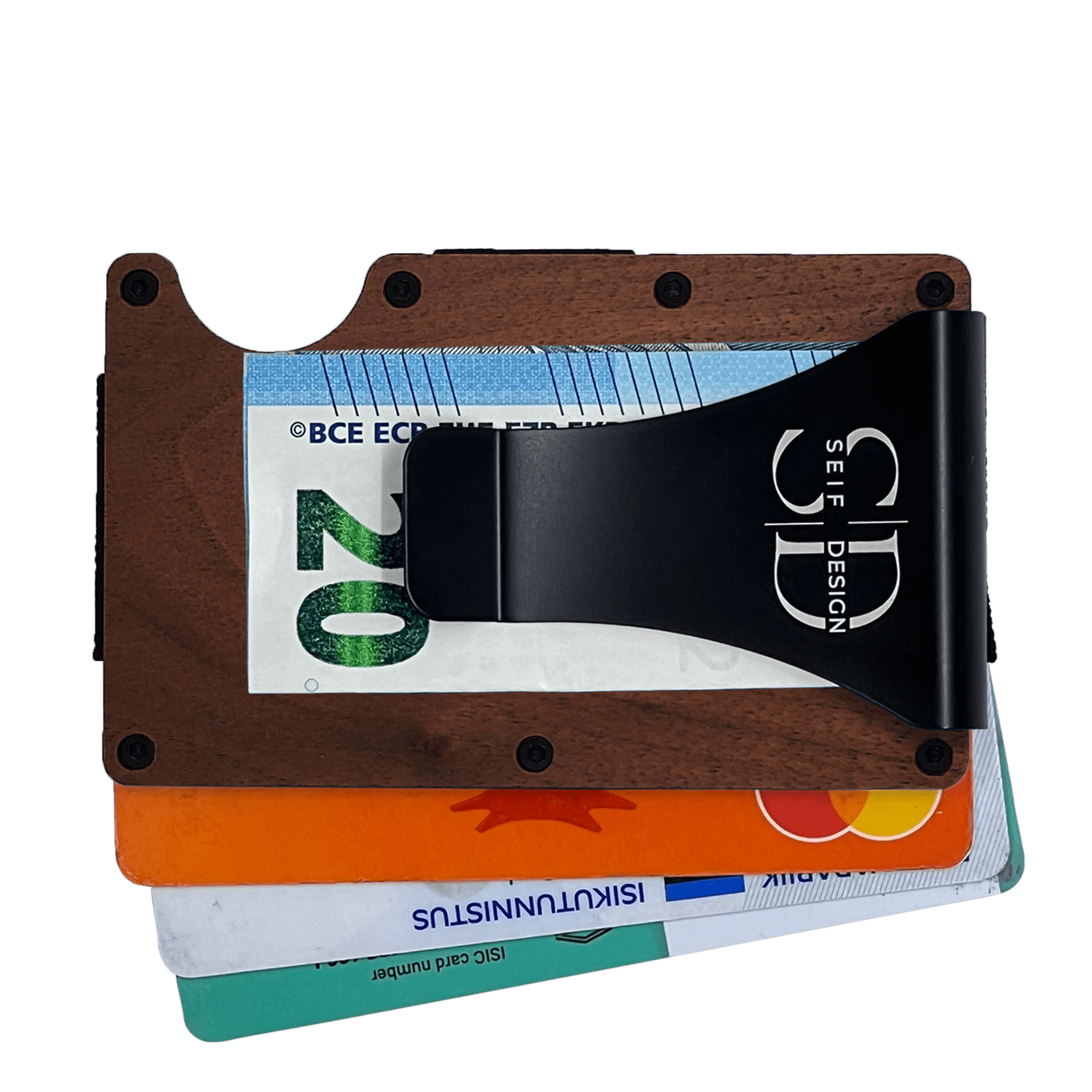 Seif klambriga puidust kaarditasku Pähklipuu